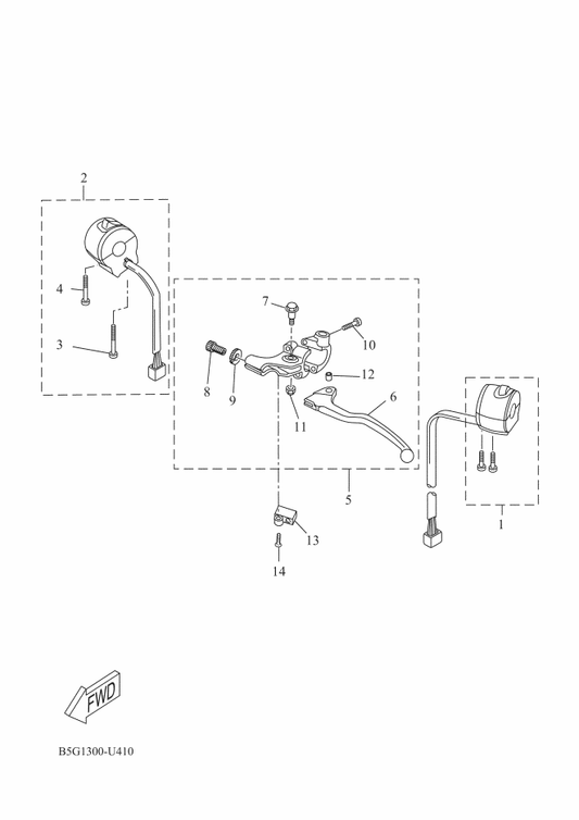 Yamaha B5G-H3975-00 Switch, Handle 2 — shown on the Handle Switch & Lever parts diagram