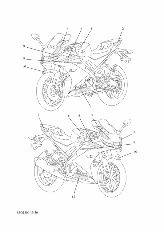 Yamaha B5G-F839J-10 Graphic 11 — shown on the Graphic & Emblem parts diagram