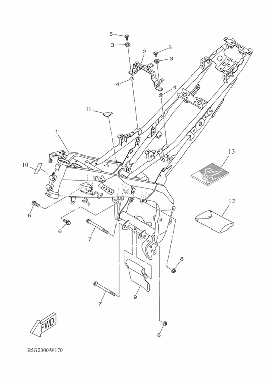 Yamaha B7D-F113B-00 Damper — shown on the Frame parts diagram