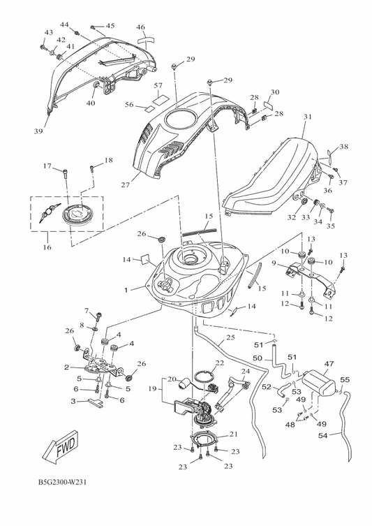 Yamaha B5G-F4139-00-P1 Cover, Side 2 — shown on the Fuel Tank parts diagram