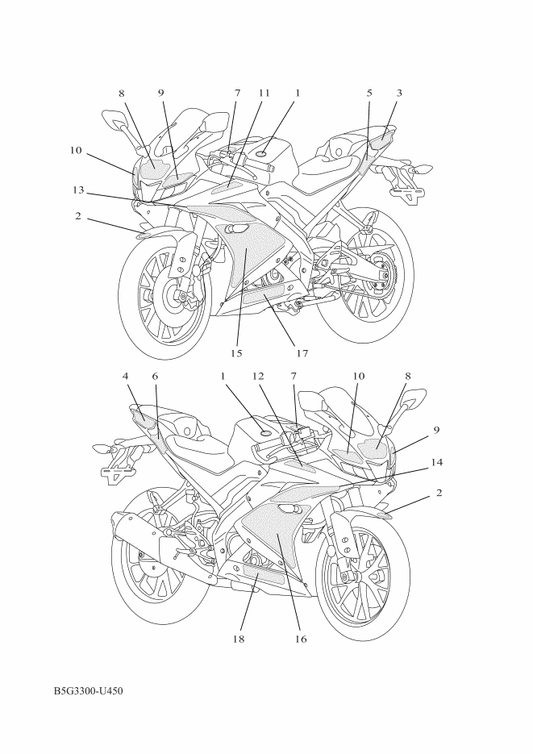Yamaha BK8-F414B-00 Emblem — shown on the Graphic & Emblem parts diagram