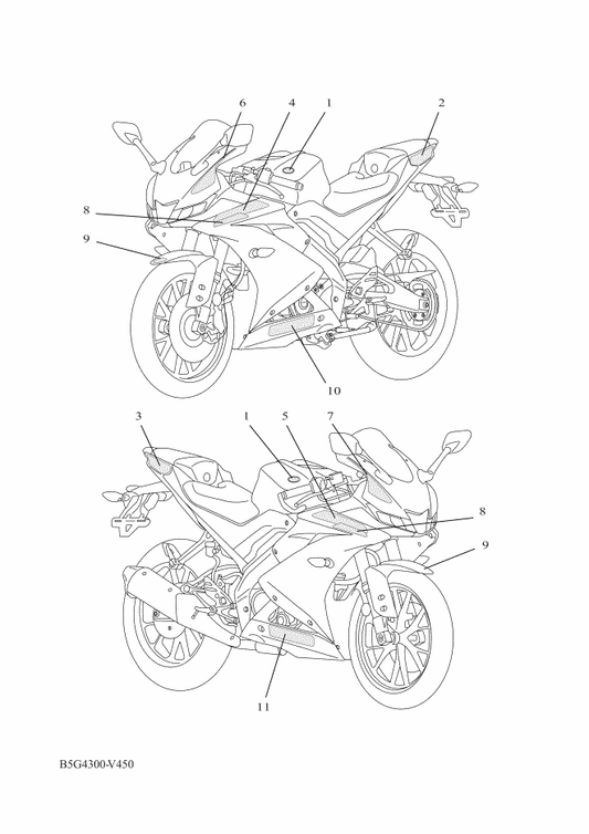 Yamaha B5G-F839E-10 Graphic 8 — shown on the Graphic & Emblem parts diagram