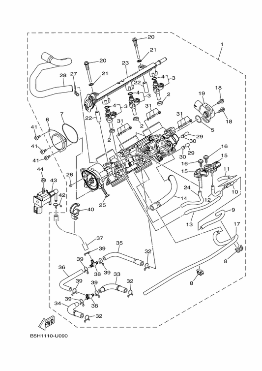 Yamaha 2HC-13930-00 . Pipe Inlet Assembly — shown on the Throttle Body Assy 1 parts diagram