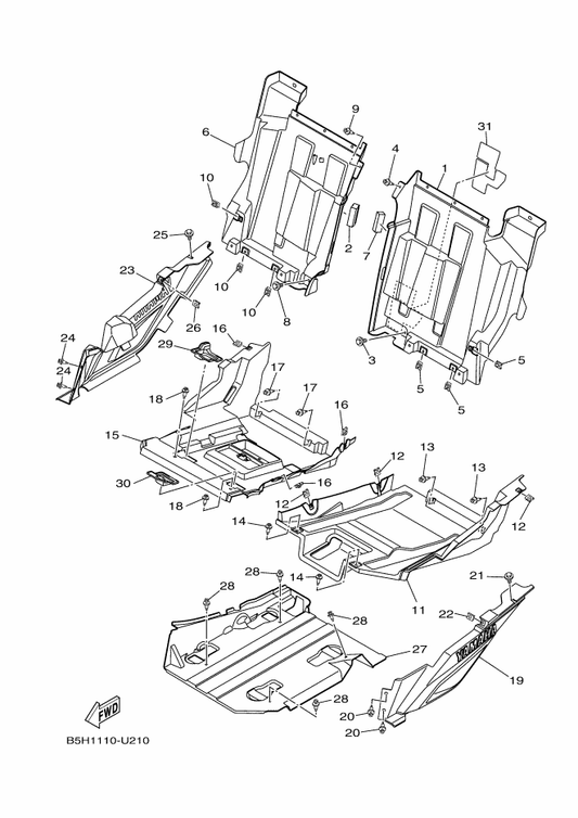 Yamaha 2HC-F8484-00 Plate, Rubber 2 — shown on the Side Cover parts diagram