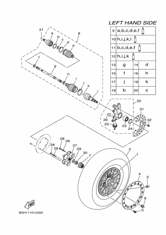 Yamaha B5H-F5168-02 Cast Wheel, Front — shown on the Front Wheel parts diagram