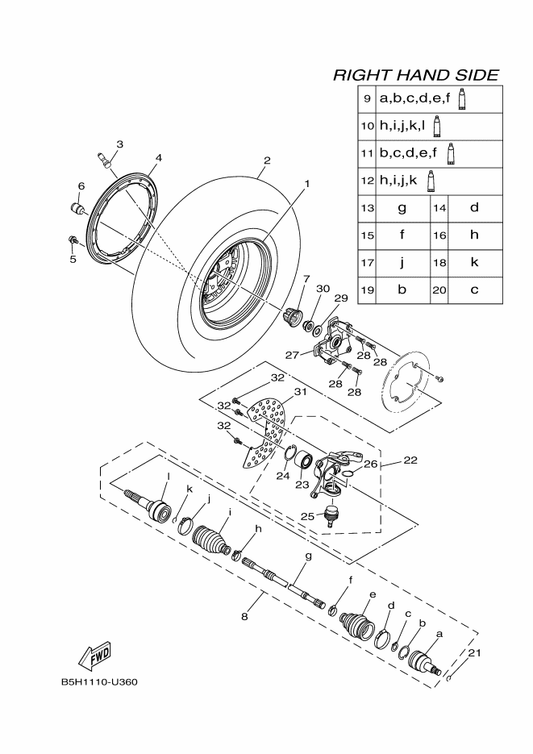 Yamaha B5H-F3502-00 Steering Knuckle Assy (Right) — shown on the Front Wheel 2 parts diagram