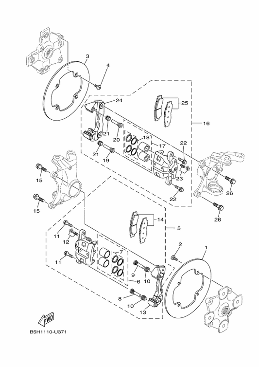 Yamaha B5H-25802-00 . Piston Assy, Caliper — shown on the Front Brake Caliper parts diagram