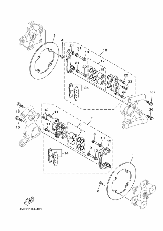 Yamaha 3FV-25803-10 . . Caliper Seal Kit — shown on the Rear Brake Caliper parts diagram