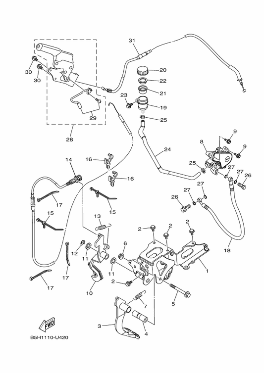Yamaha 2HC-F7211-00 Pedal, Brake — shown on the Pedal Wire parts diagram