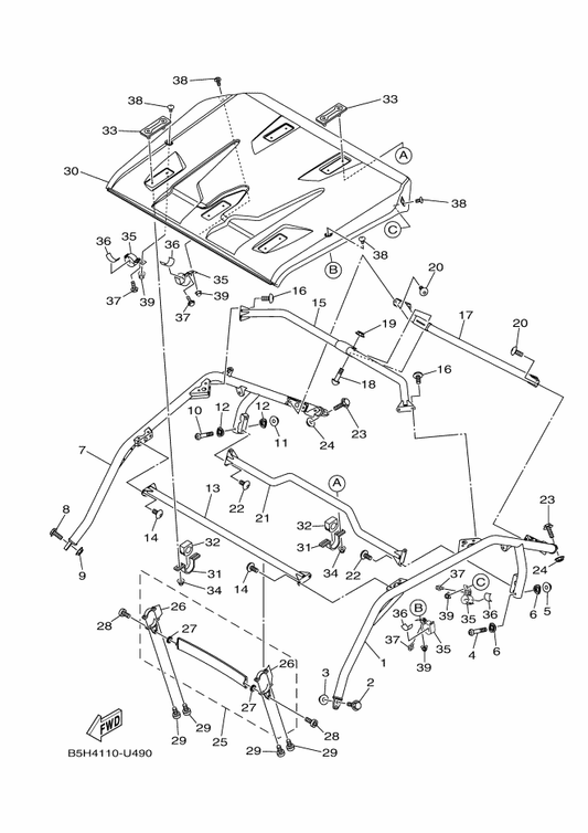 Yamaha 90110-06854 Bolt, Hexagon Socket Head — shown on the Guard 2 parts diagram