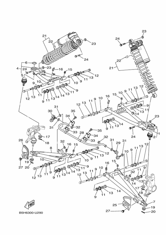 Yamaha B5H-F350A-20 Fr. Shock Absorber Assy. ,1 — shown on the Front Suspension & Wheel parts diagram