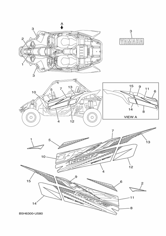 Yamaha B5H-F17D8-00 Emblem 11 — shown on the Graphics parts diagram