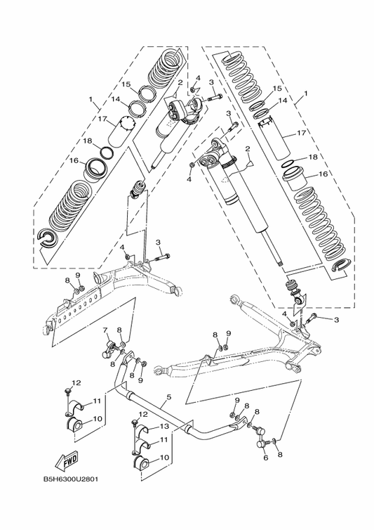 Yamaha B5H-F220T-20 Rr. Shock Absorber Assy. ,1 — shown on the Rear Suspension parts diagram