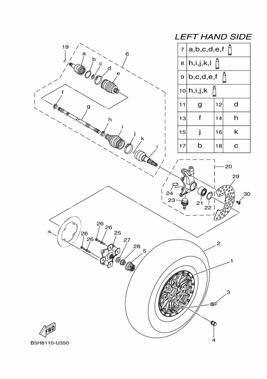 Yamaha 2HC-2510G-01 . Boot Set (Ball Joint) — shown on the Front Wheel parts diagram