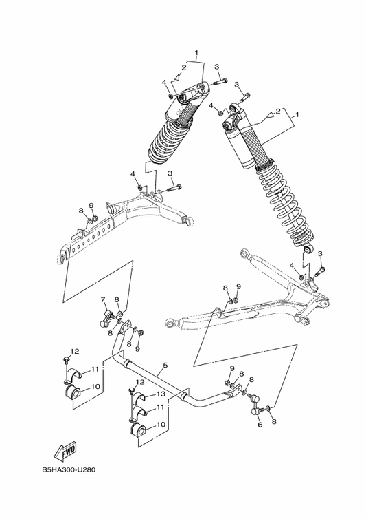 Yamaha B5H-F2200-20 Shock Absorber Assy, Rear — shown on the Rear Suspension parts diagram