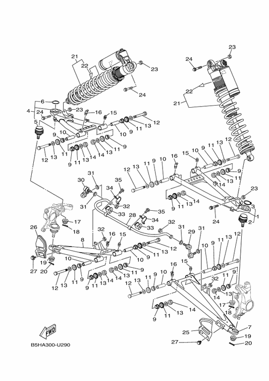 Yamaha B5H-F3390-20 Shock Absorber Assy 2 — shown on the Front Suspension & Wheel parts diagram
