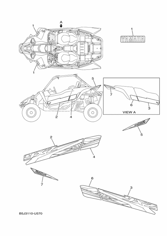 Yamaha B5H-F1781-10 Emblem 1 — shown on the Graphics parts diagram