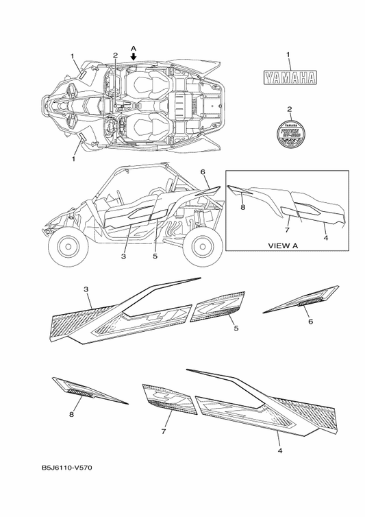 Yamaha B5J-F165H-00 Graphic, Rear (Rh) — shown on the Graphics parts diagram