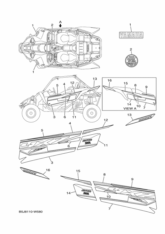 Yamaha B5J-F163G-30 Emblem 1 — shown on the Graphics parts diagram