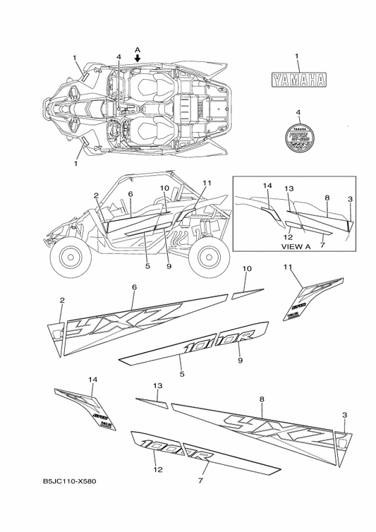 Yamaha B5J-F165G-10 Graphic, Rear (Lh) — shown on the Graphics parts diagram