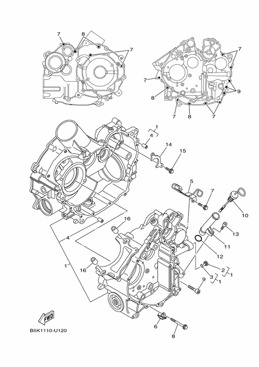 Yamaha B5K-1546C-00 Holder — shown on the Crankcase parts diagram