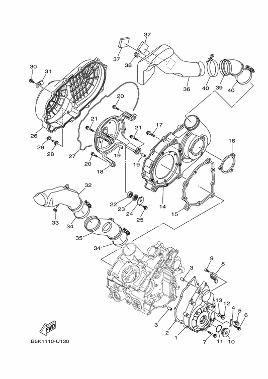 Yamaha 1XD-15442-00 Housing, Bearing — shown on the Crankcase Cover 1 parts diagram