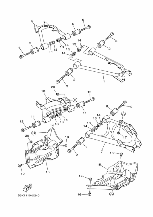 Yamaha 1HP-F2128-01 Cover, Thrust 1 — shown on the Rear Arm parts diagram