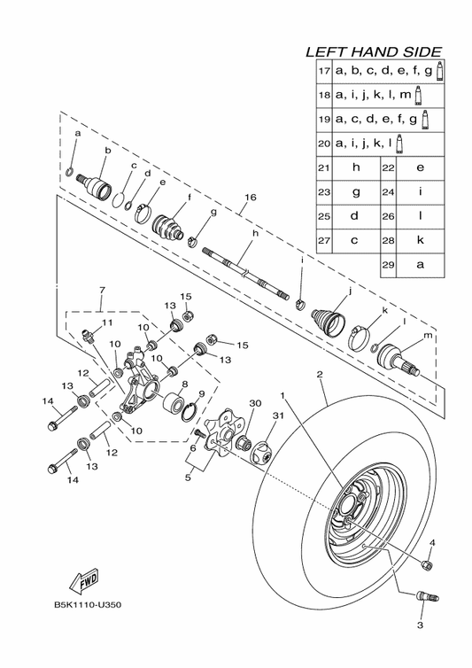 Yamaha 94110-12825 Tire (At25X10-12 Mu20 ***Tl) — shown on the Rear Wheel parts diagram
