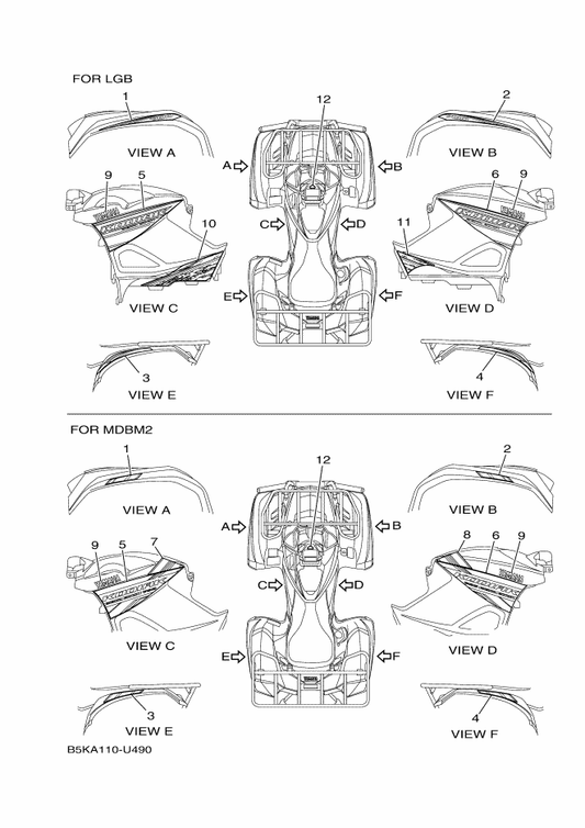 Yamaha B5K-F165E-10 Graphic, Front — shown on the Graphics parts diagram