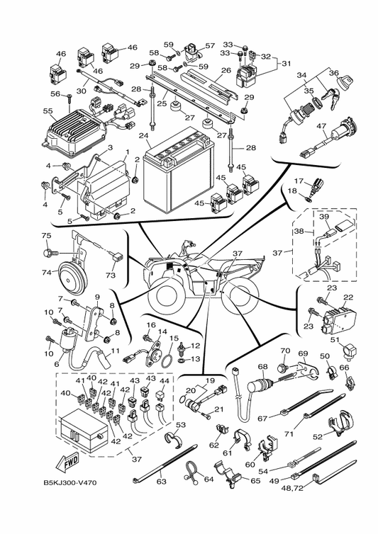 Yamaha B5K-8591A-10 Engine Control Unit Assy — shown on the Electrical 1 parts diagram