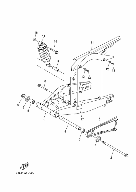 Yamaha BS7-F2210-00 Shock Absorber Assy, Rear — shown on the Rear Arm & Suspension parts diagram