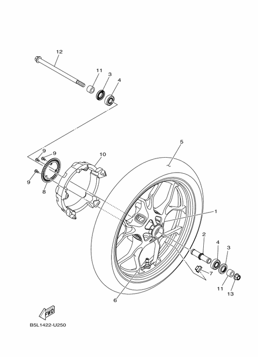 Yamaha BS7-F5168-10-98 Cast Wheel, Front — shown on the Front Wheel parts diagram
