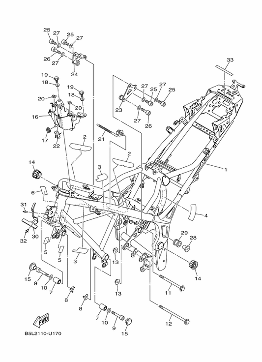 Yamaha 1WD-F122B-00 Stay 2 — shown on the Frame parts diagram