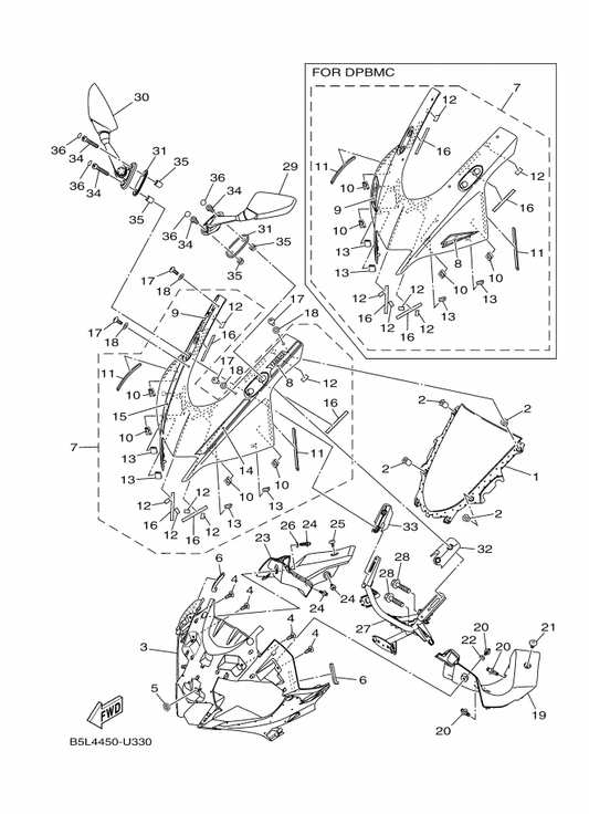 Yamaha BS7-F8327-00 Damper, Leg Shield — shown on the Windshield parts diagram