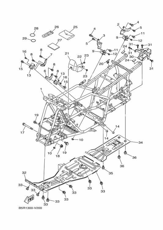 Yamaha 95D32-10030 Bolt, Flange Deep Recess — shown on the Frame parts diagram