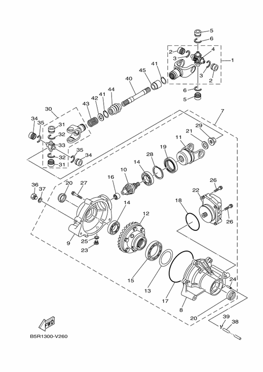 Yamaha B5R-46160-00 Front Axle Gear Case Comp. — shown on the Front Differential parts diagram