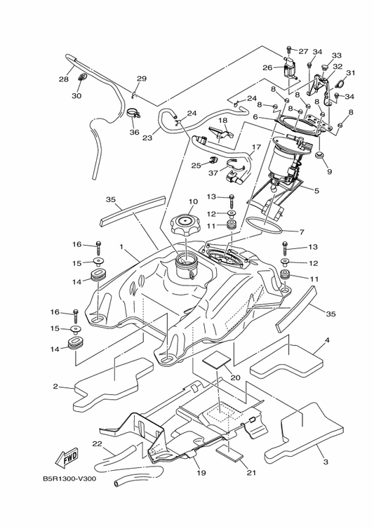 Yamaha 90445-095K5 Hose (L960) — shown on the Fuel Tank parts diagram