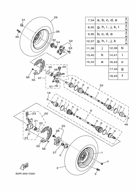 Yamaha B5R-2511E-00 . Shaft — shown on the Front Wheel parts diagram