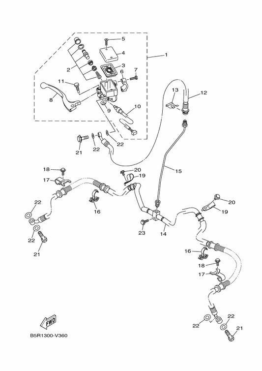 Yamaha 1CT-F5871-00 Pipe, Brake — shown on the Front Master Cylinder parts diagram