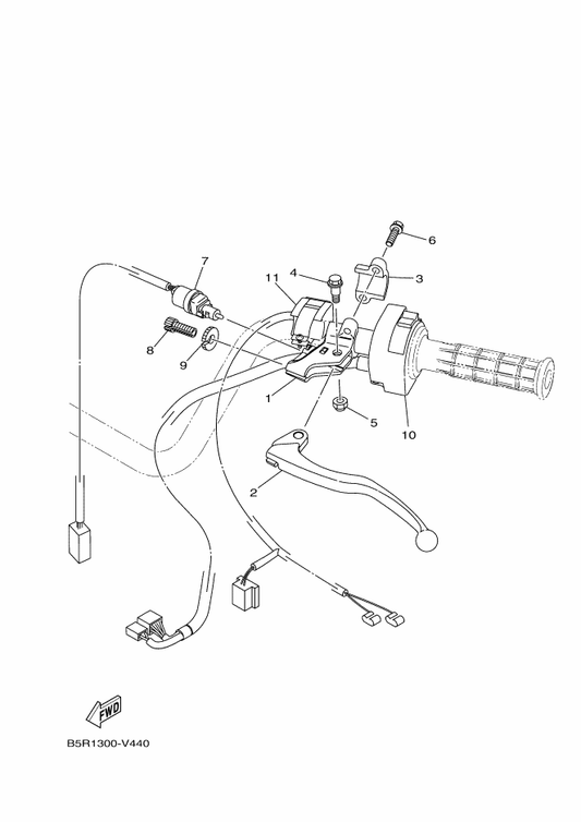 Yamaha B5R-83976-00 Switch, Handle 1 — shown on the Handle Switch & Lever parts diagram