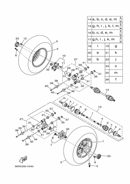 Yamaha B32-F5338-A0 Cast Wheel, Rear — shown on the Rear Wheel parts diagram