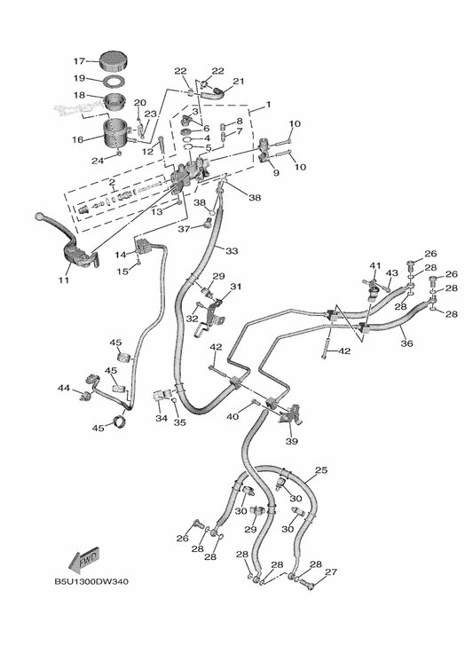 Yamaha 90176-05003 Nut, Cap — shown on the Front Master Cylinder parts diagram