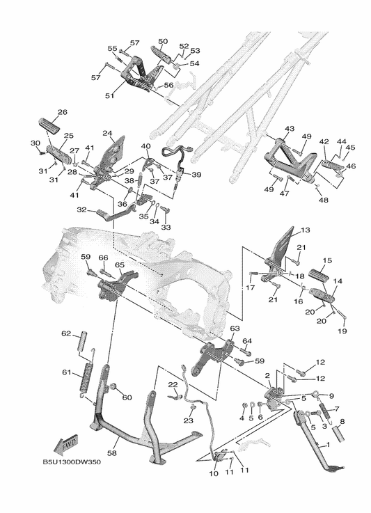 Yamaha 90464-25009 . Clamp — shown on the Stand & Footrest parts diagram