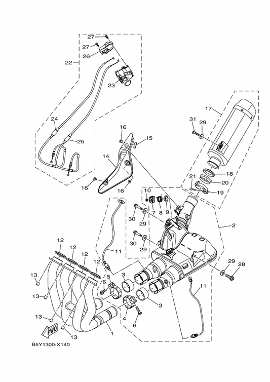 Yamaha 2CR-8592A-20 . Sensor, Oxygen — shown on the Exhaust parts diagram