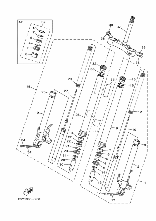 Yamaha 2CR-23110-01 . Inner Tube Comp.1 — shown on the Front Fork parts diagram