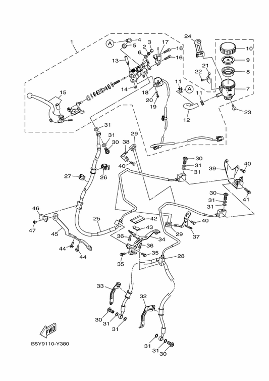 Yamaha 5VY-2589G-00 Holder — shown on the Front Master Cylinder parts diagram