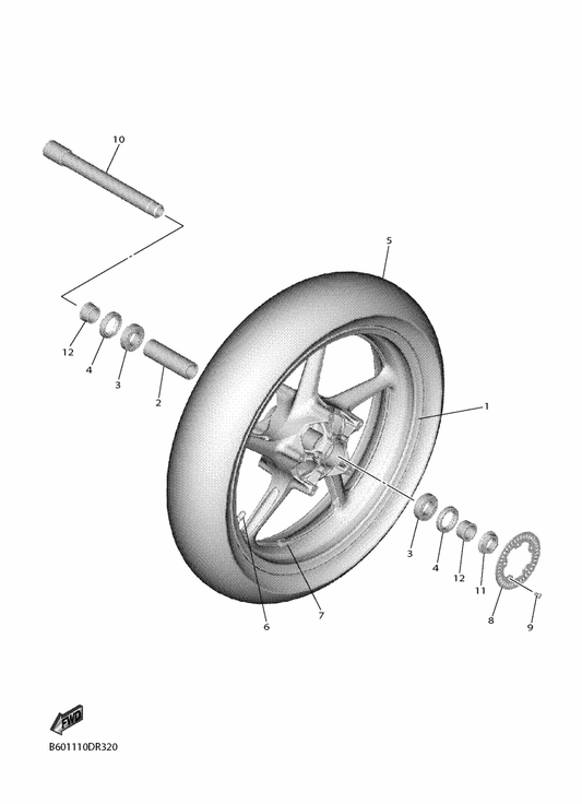 Yamaha 94112-17139 Tire(120/70 Zr17M/C 58W ) — shown on the Front Wheel parts diagram