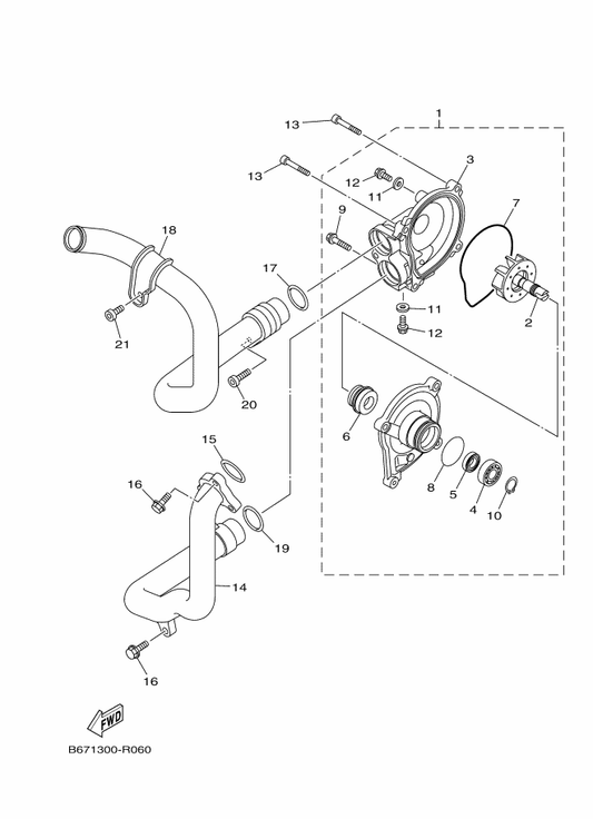 Yamaha B67-12420-00 Water Pump Assy — shown on the Water Pump parts diagram