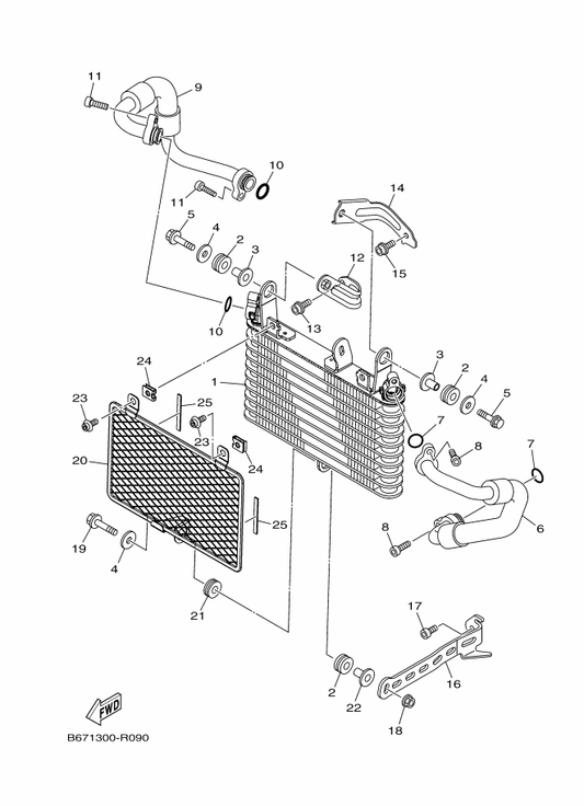 Yamaha 2CR-13464-00 Hose, Oil 1 — shown on the Oil Cooler parts diagram