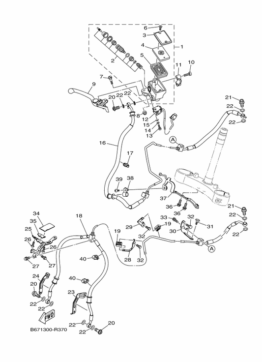 Yamaha 1XB-2580A-00 Master Cylinder Sub Assy 2 — shown on the Front Master Cylinder parts diagram